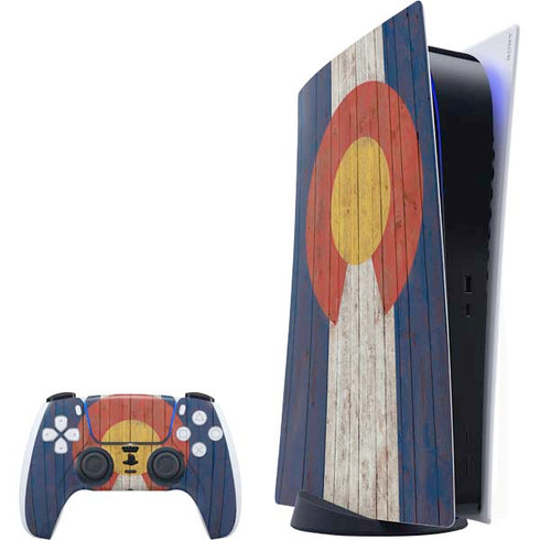 Colorado Flag Dark Wood PlayStation PS5 Skins